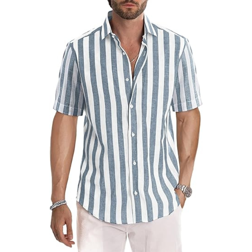 Casual Striped Design Short Sleeve Shirts For Men