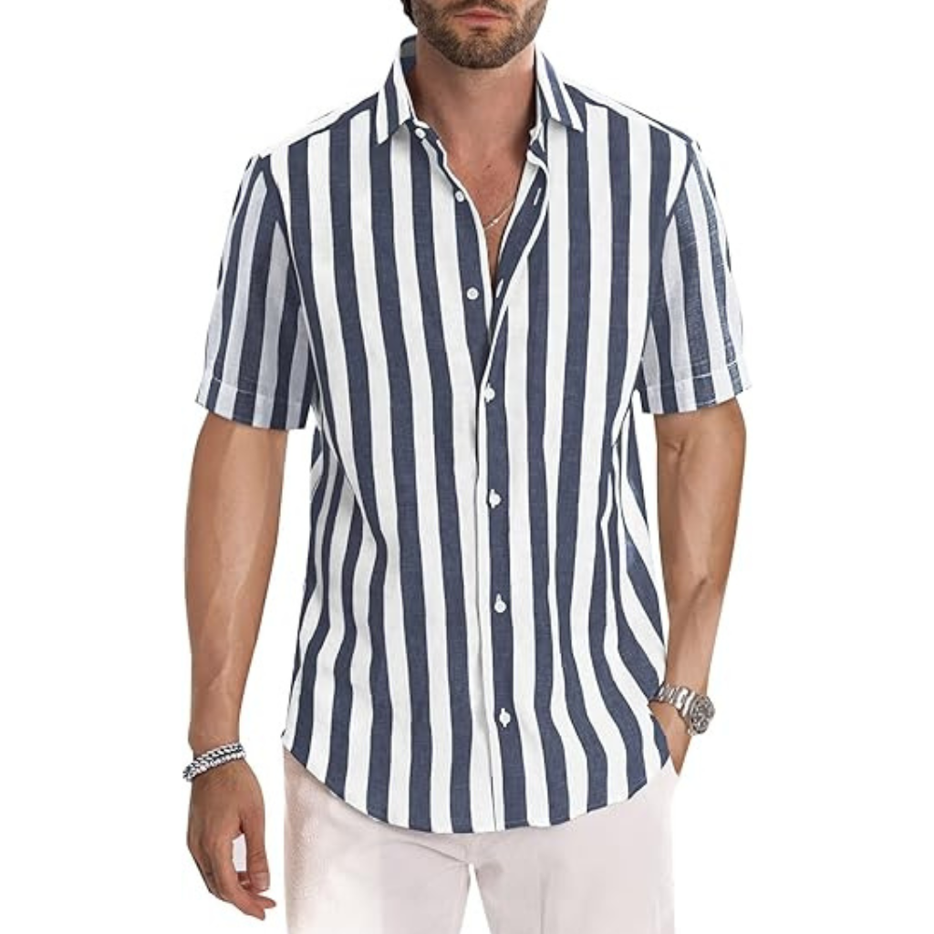 Casual Striped Design Short Sleeve Shirts For Men