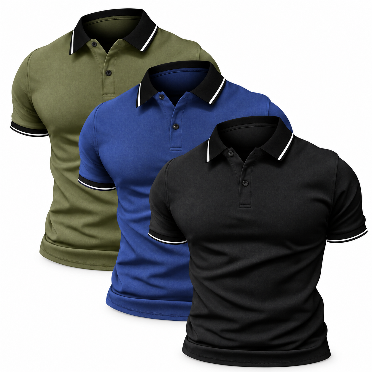 3 Piece Solid Color Polo Shirt For Men