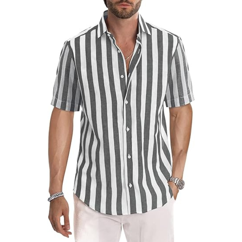 Casual Striped Design Short Sleeve Shirts For Men