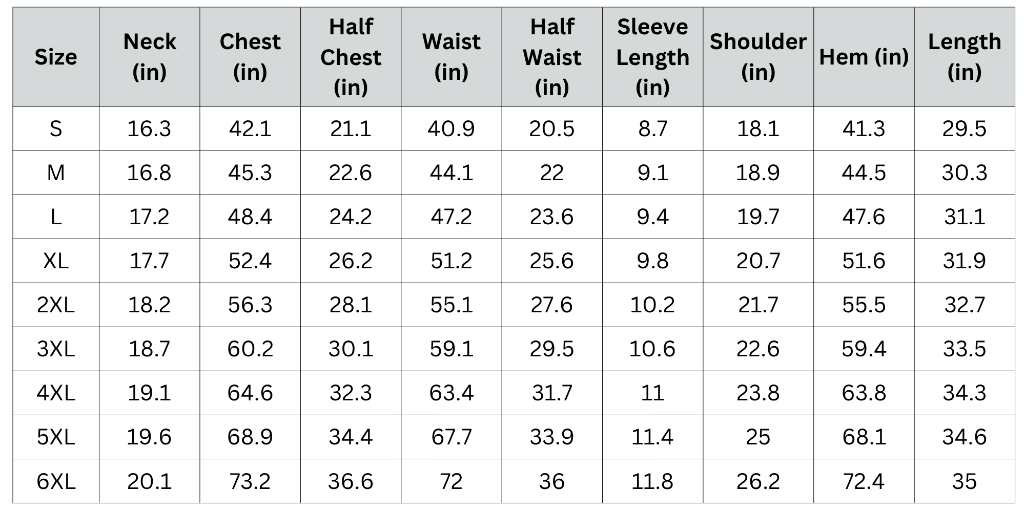 Size Chart