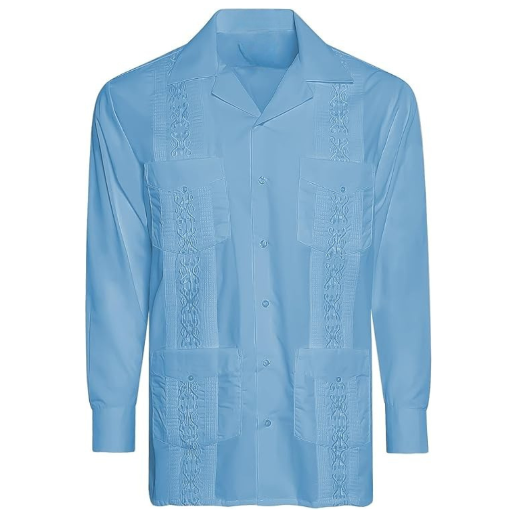 Embroidered Long Sleeve Cuban Collar Casual Button Shirt For Men