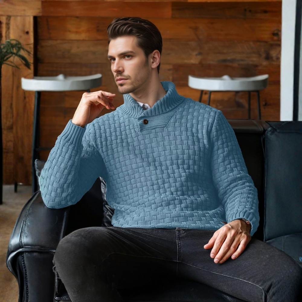 Mens Casual Pullover Fall Winter Turtleneck Cable Knit v Neck Fisherman Waffle Sweater