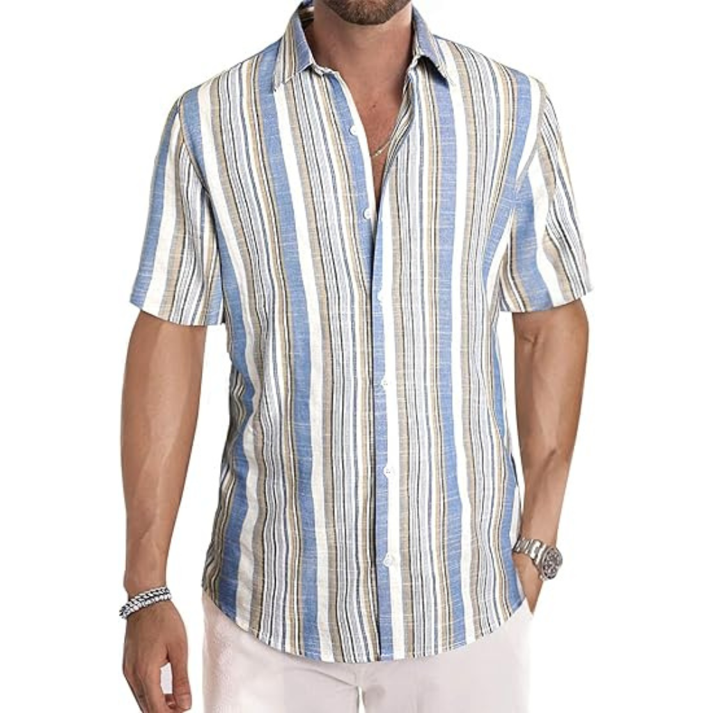 Casual Striped Design Short Sleeve Shirts For Men