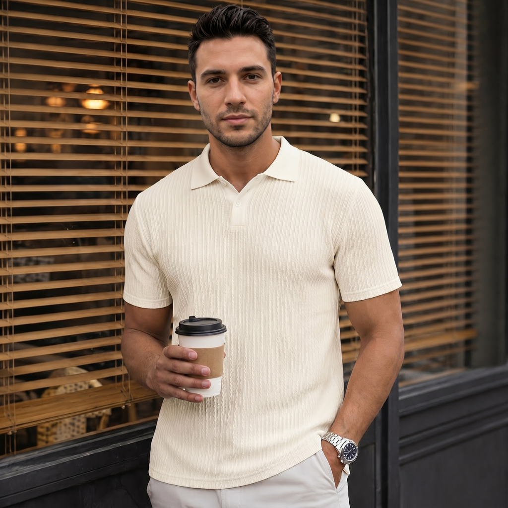 Casual Polo Knit Short Sleeve T Shirts For Men With Button