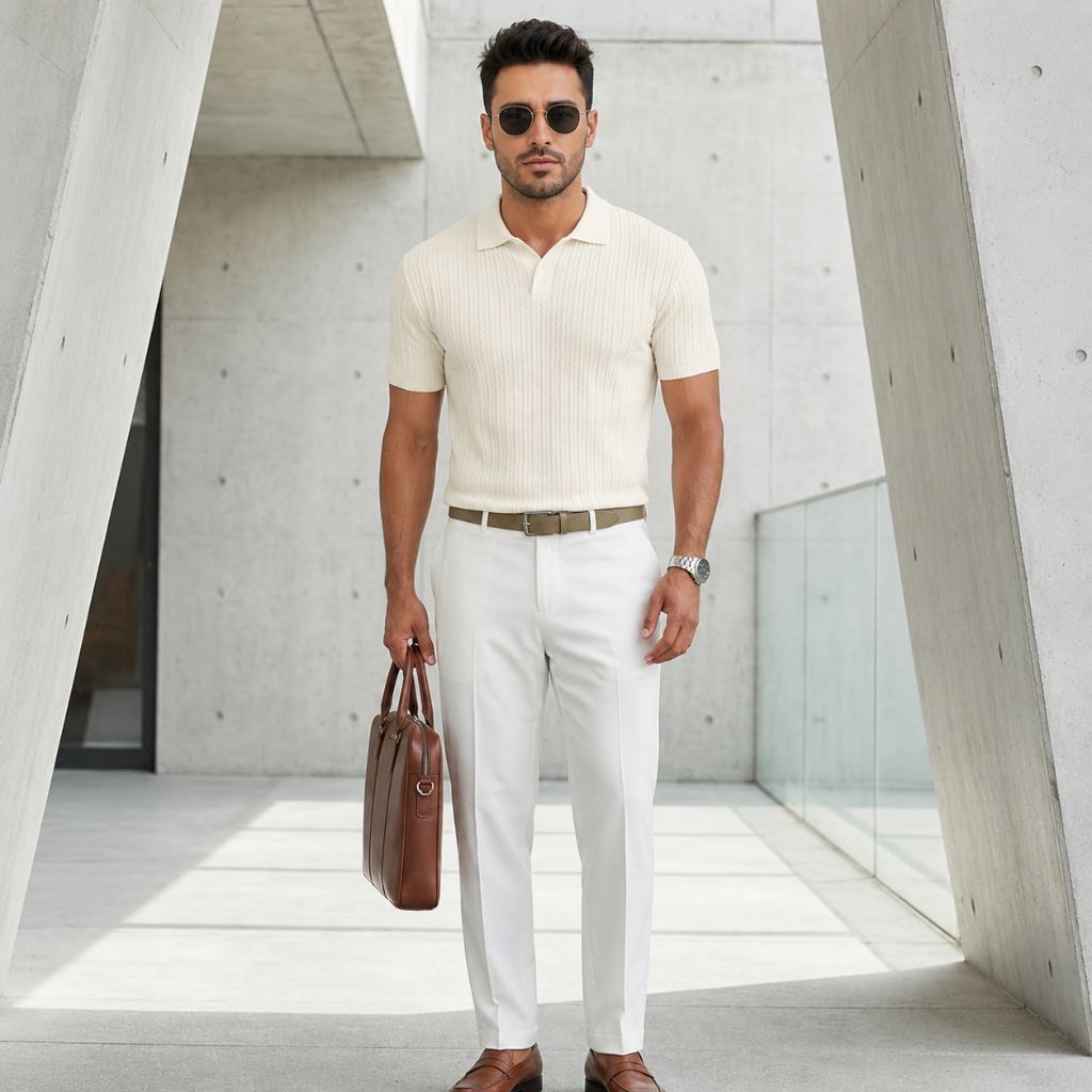 Casual Polo Knit Short Sleeve T Shirts For Men With Button
