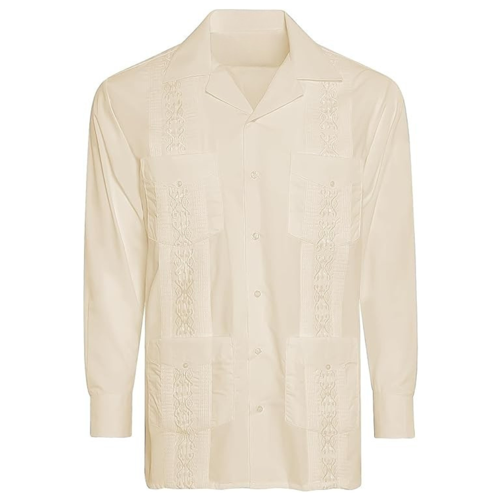 Embroidered Long Sleeve Cuban Collar Casual Button Shirt For Men