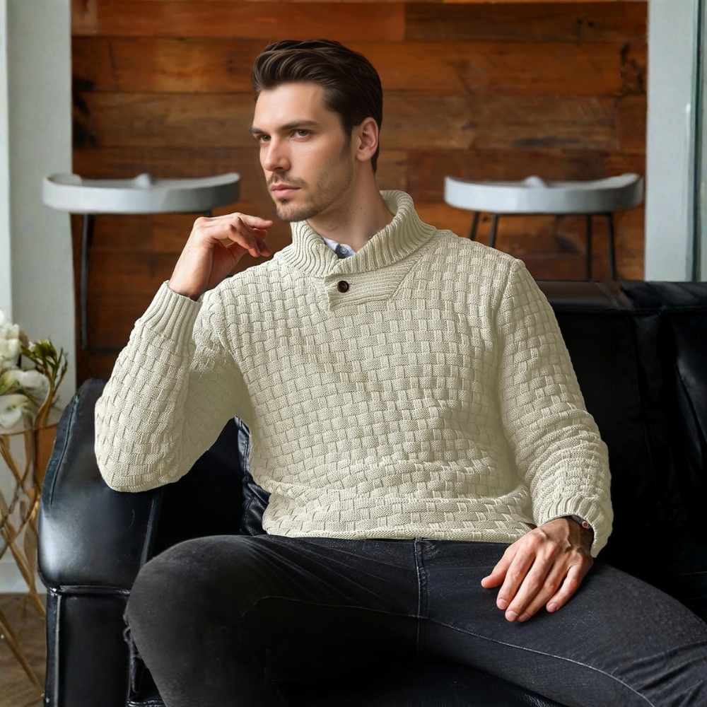 Mens Casual Pullover Fall Winter Turtleneck Cable Knit v Neck Fisherman Waffle Sweater