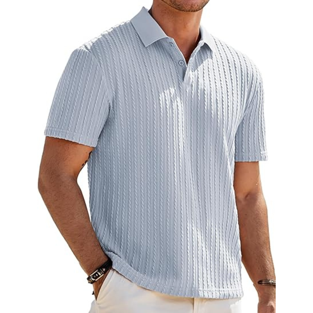 Casual Polo Knit Short Sleeve T Shirts For Men With Button