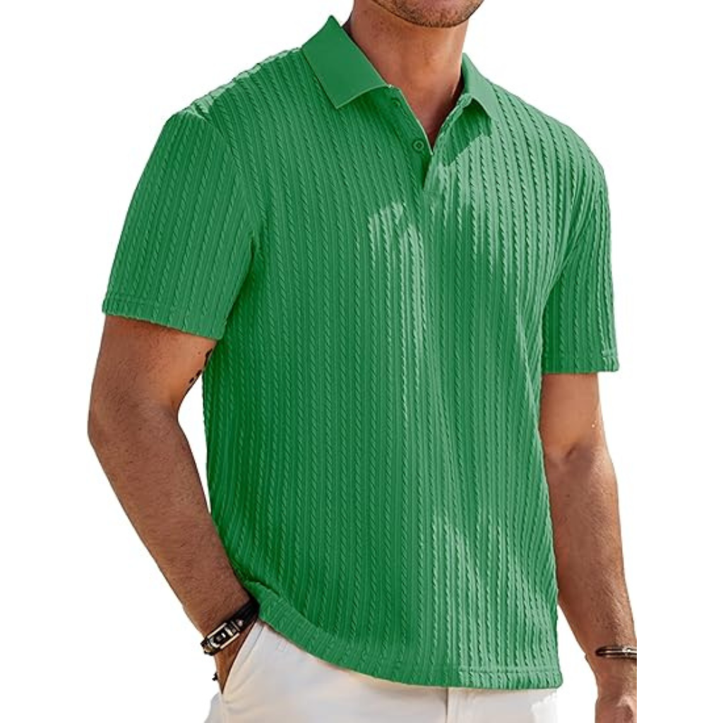 Casual Polo Knit Short Sleeve T Shirts For Men With Button