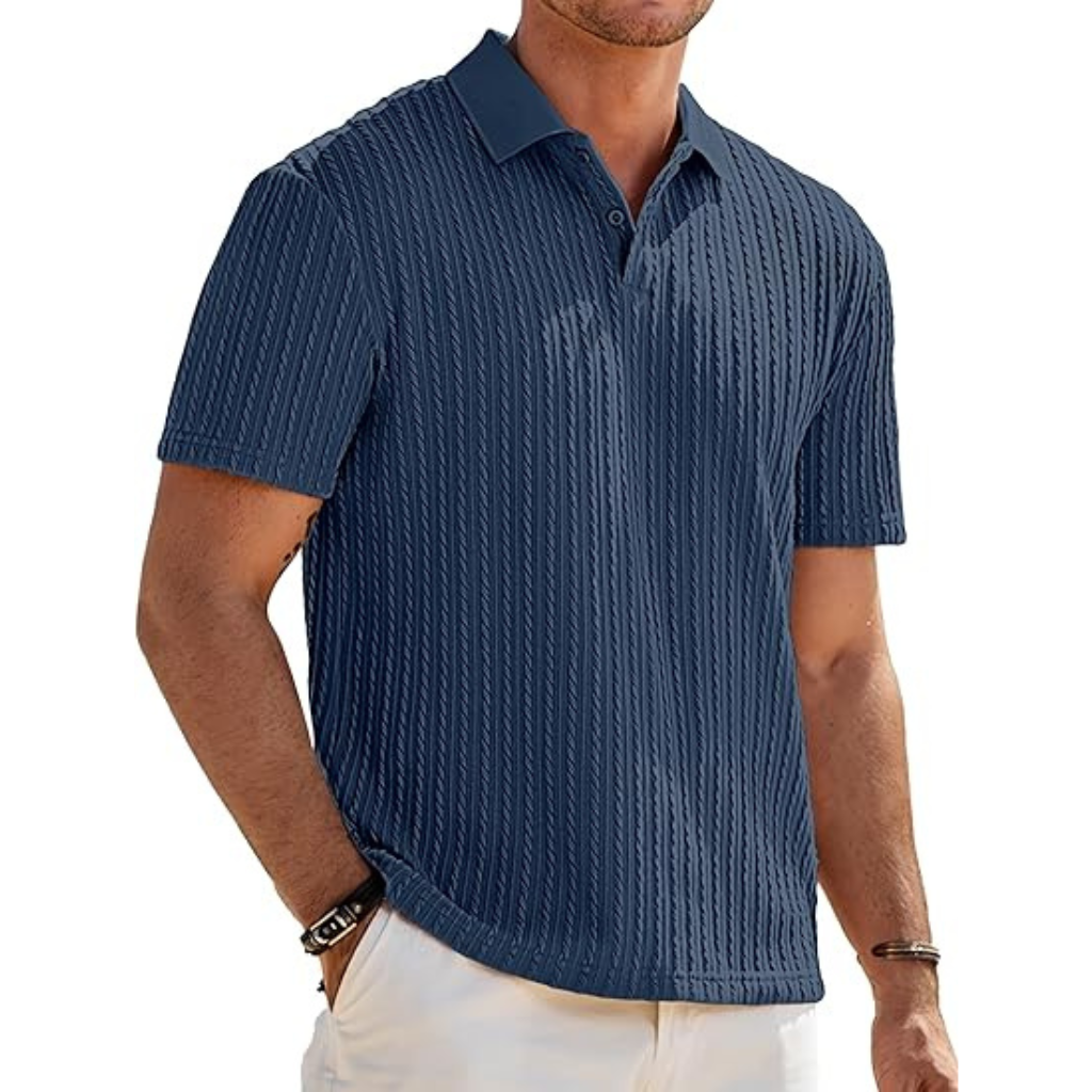 Casual Polo Knit Short Sleeve T Shirts For Men With Button