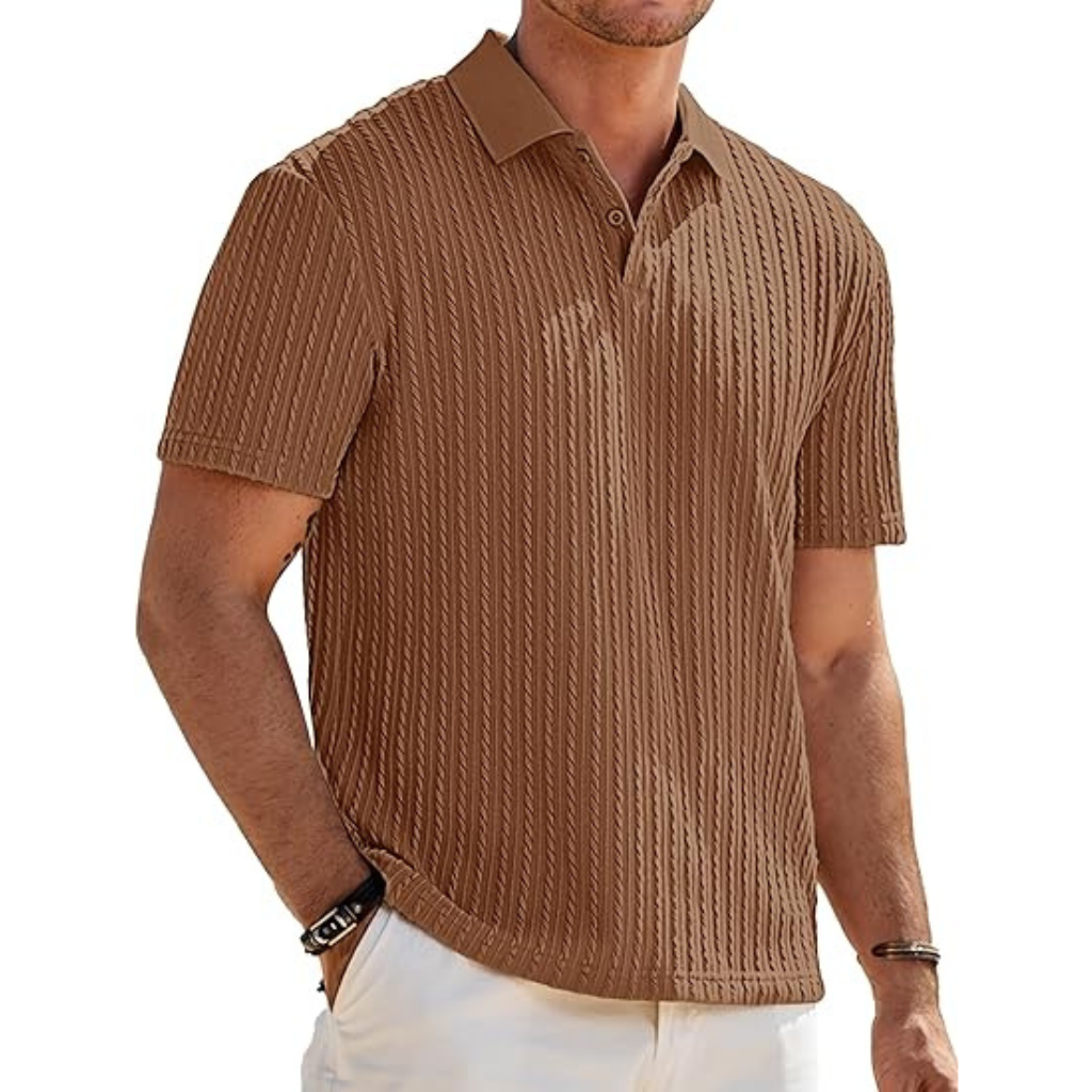 Casual Polo Knit Short Sleeve T Shirts For Men With Button