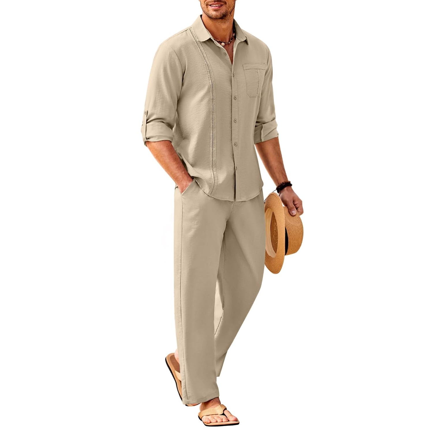 Summer Down Pant And Long Sleeve Shirt Set For Men