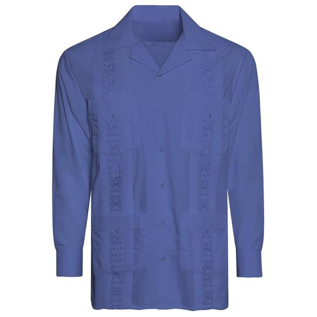 Embroidered Long Sleeve Cuban Collar Casual Button Shirt For Men