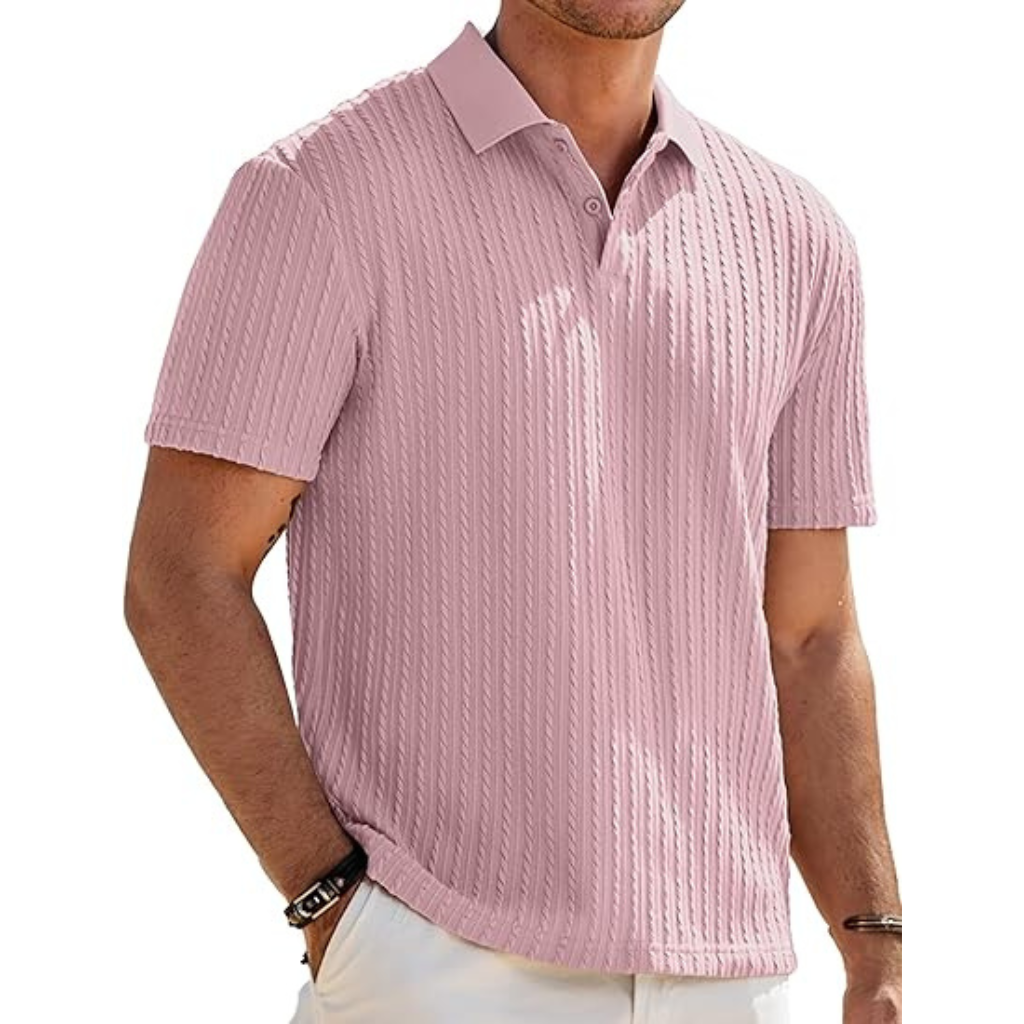 Casual Polo Knit Short Sleeve T Shirts For Men With Button