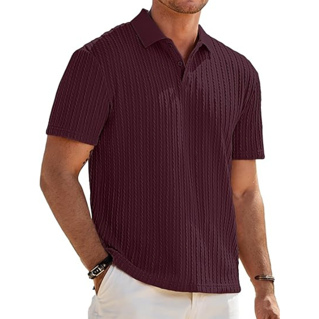 Casual Polo Knit Short Sleeve T Shirts For Men With Button