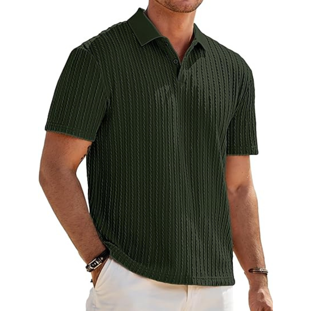 Casual Polo Knit Short Sleeve T Shirts For Men With Button