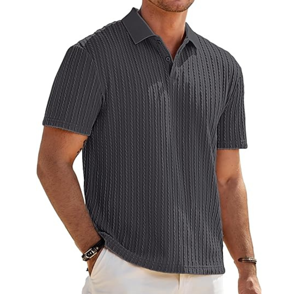 Casual Polo Knit Short Sleeve T Shirts For Men With Button