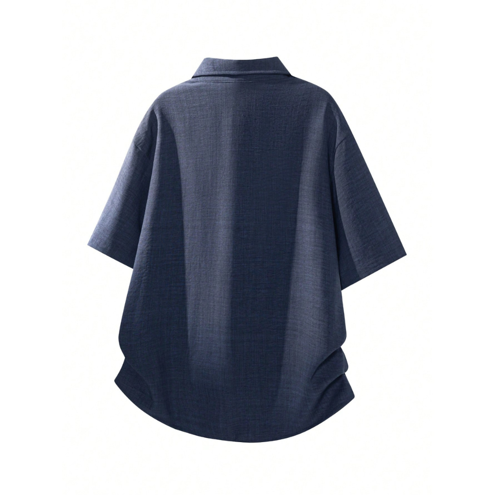 Lightweight Collared Faux LinenShort Sleeve Button Up Shirt With Pocket For Men