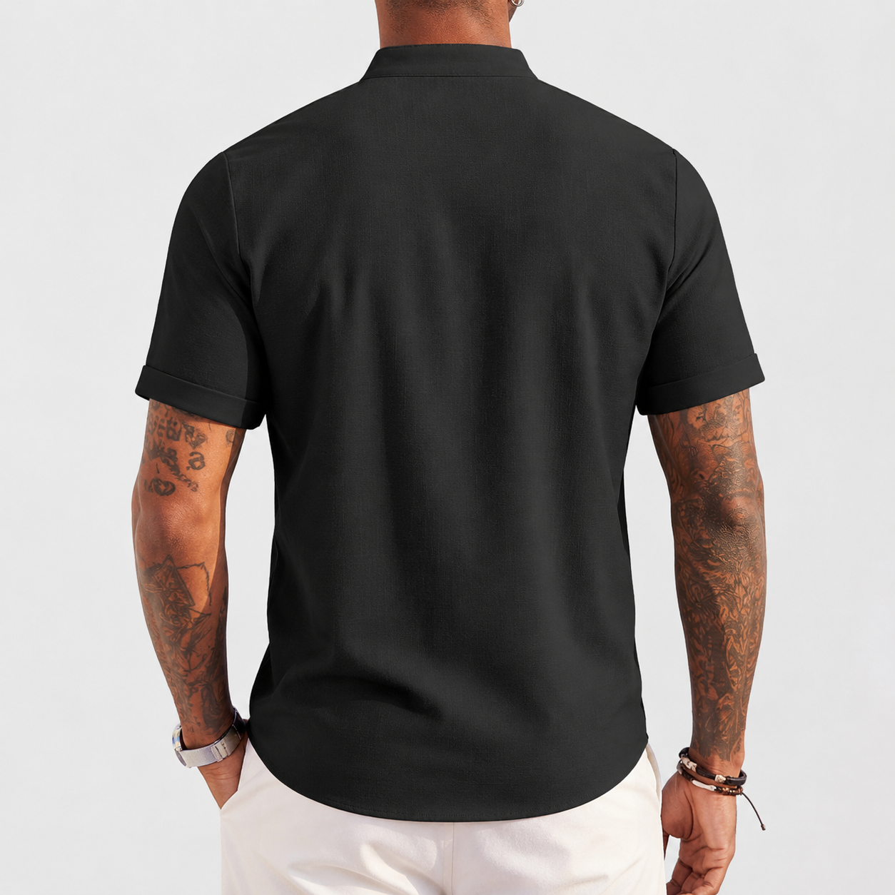 Linen Henley Short Sleeve Shirt Casual Summer Beach T Shirts