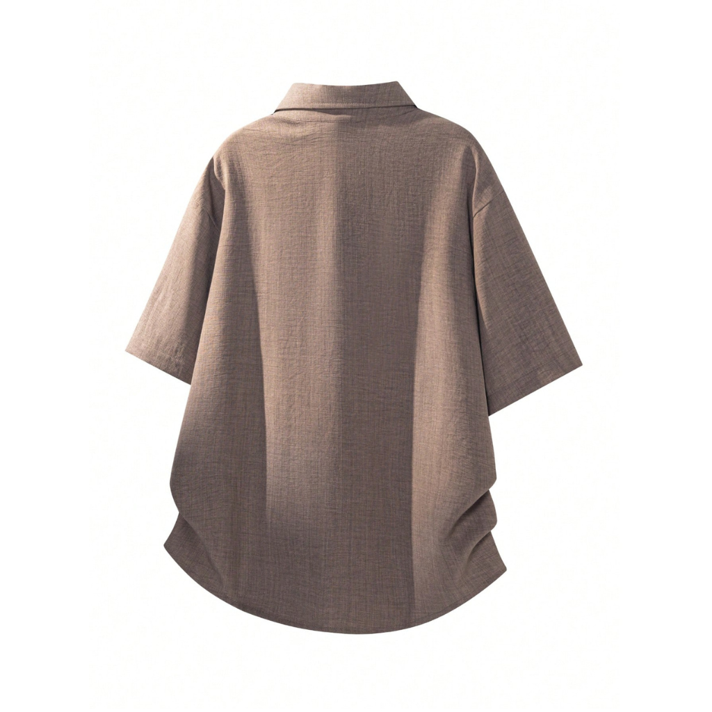 Lightweight Collared Faux LinenShort Sleeve Button Up Shirt With Pocket For Men