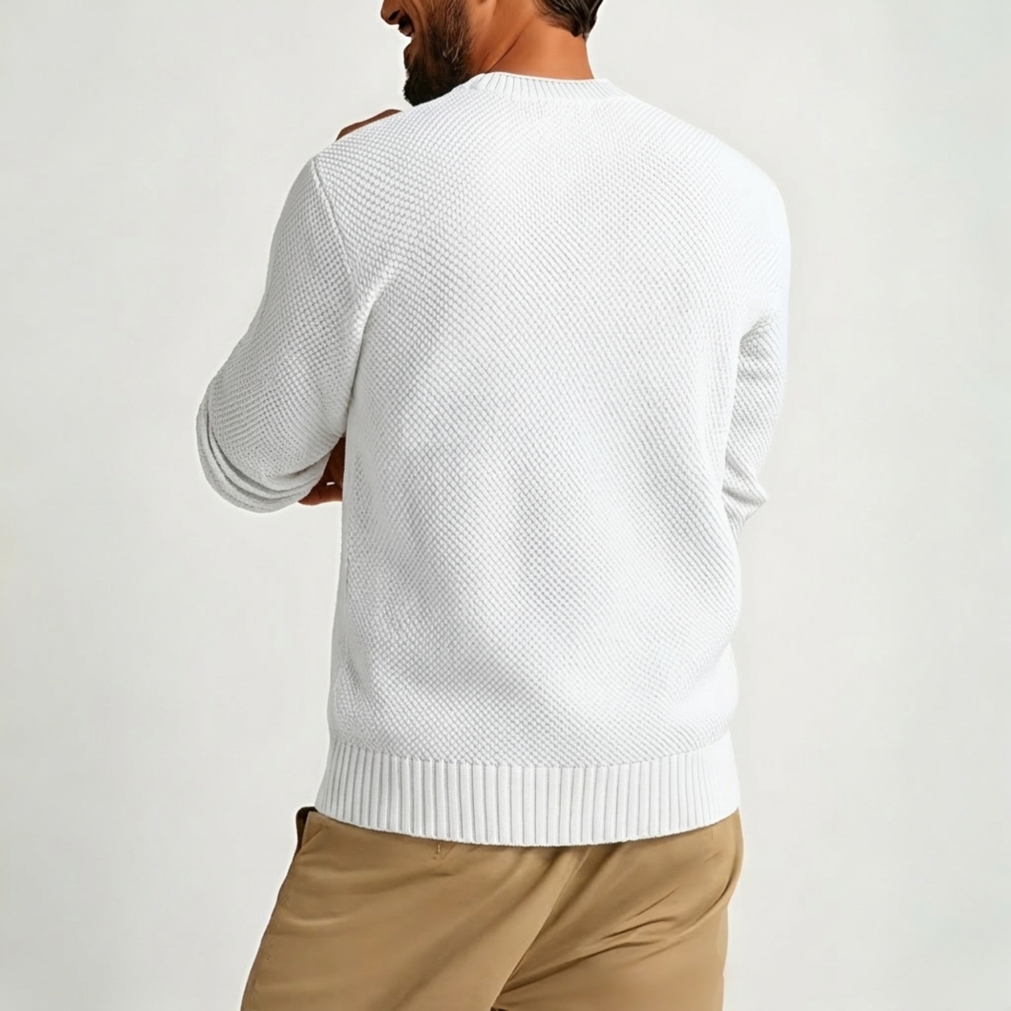 Waffle Knit Crewneck Sweater With Long Sleeve And Pullover For Men
