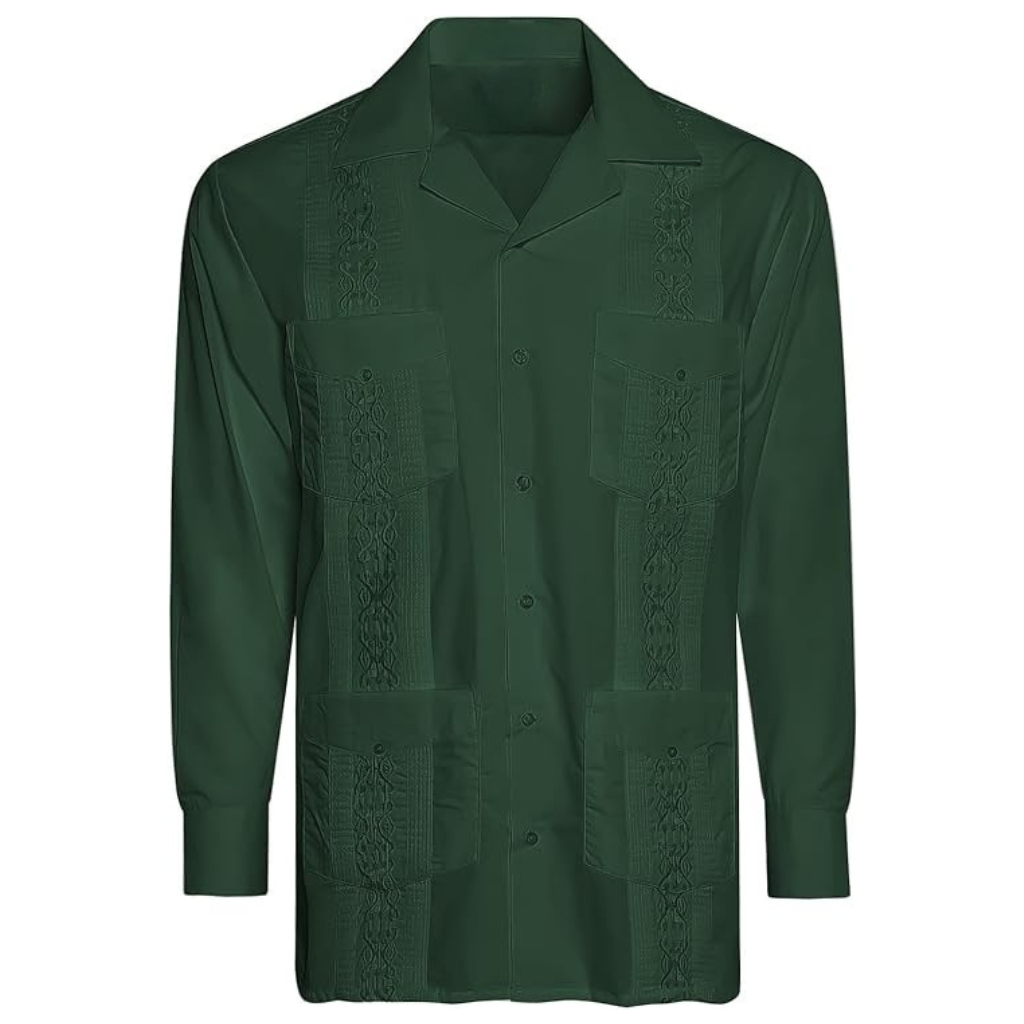 Embroidered Long Sleeve Cuban Collar Casual Button Shirt For Men