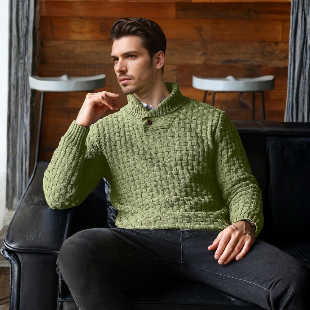 Mens Casual Pullover Fall Winter Turtleneck Cable Knit v Neck Fisherman Waffle Sweater