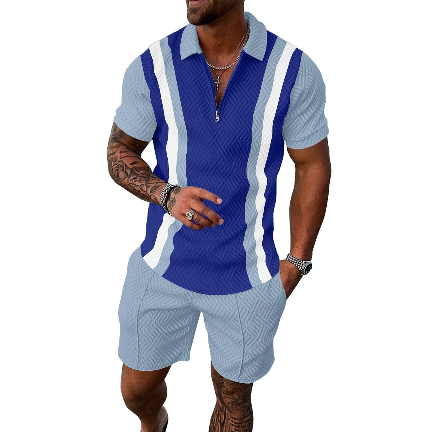 Summer Track Short Sleeve Suit Set With Zip For Men