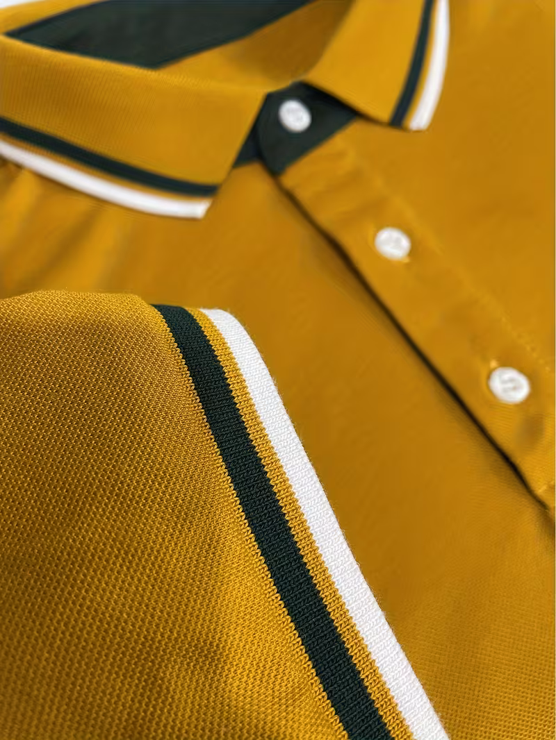 mens short sleeve   shirt with contrast striped collar summer casual top yellowish brown 4