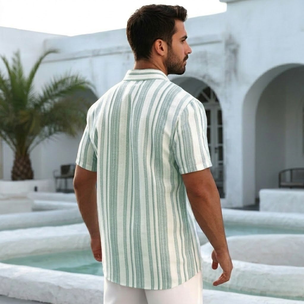 Colorblock Striped Short Sleeve Shirt For Men