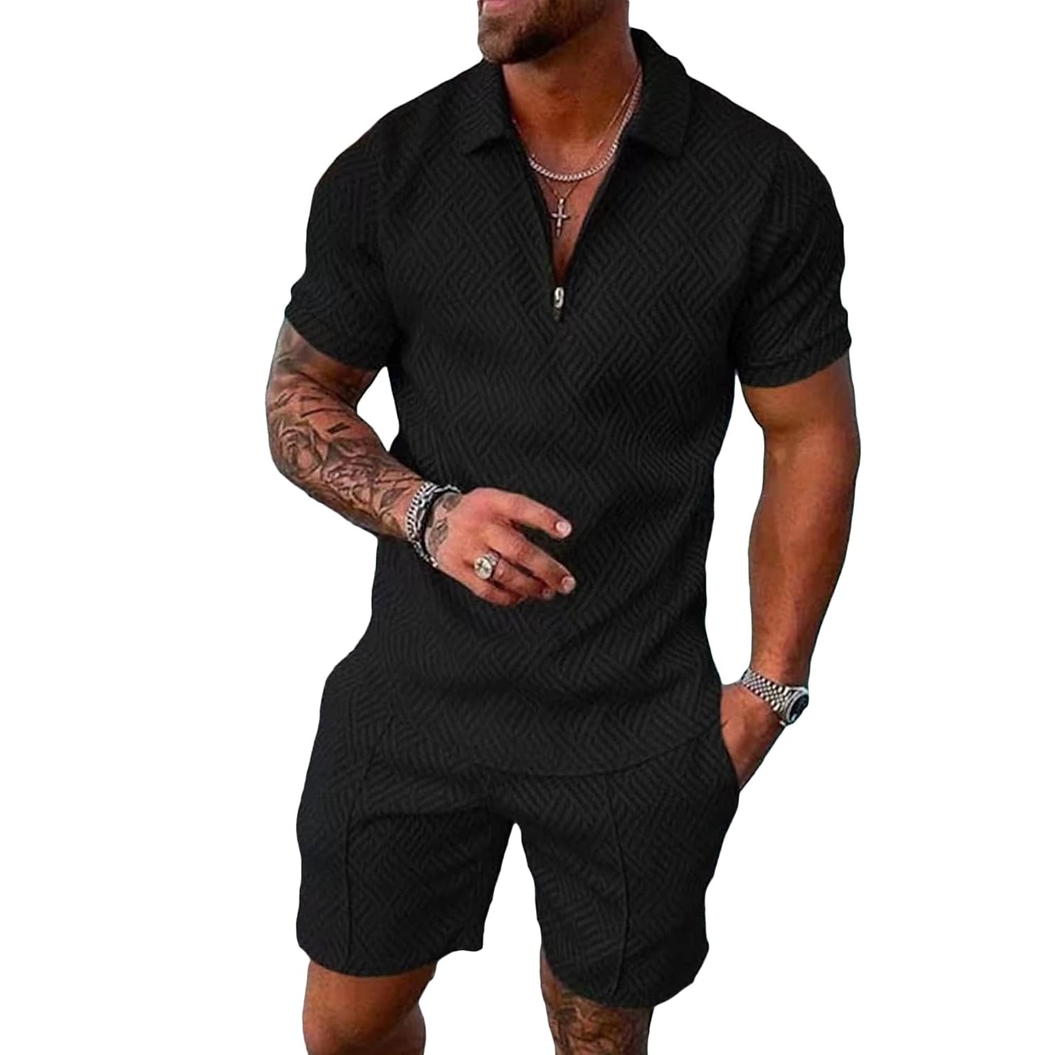 Casual Summer Shorts And Polo Shirt Set For Men