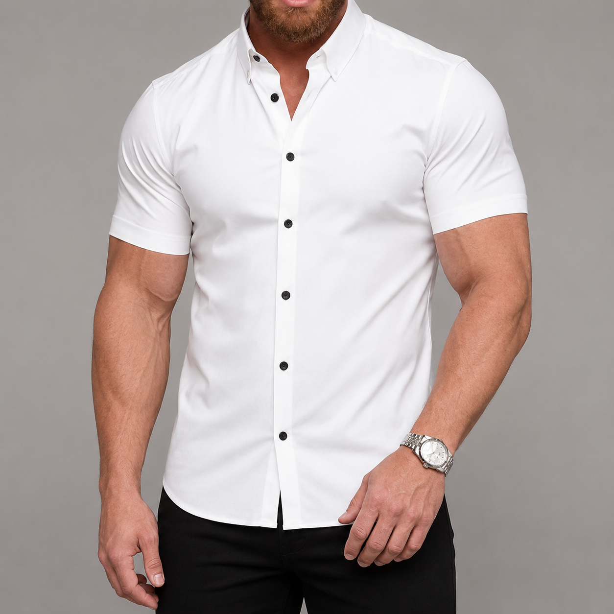 Short Sleeve Lapel Shirt With Button Detail With Non Iron Finish For Men