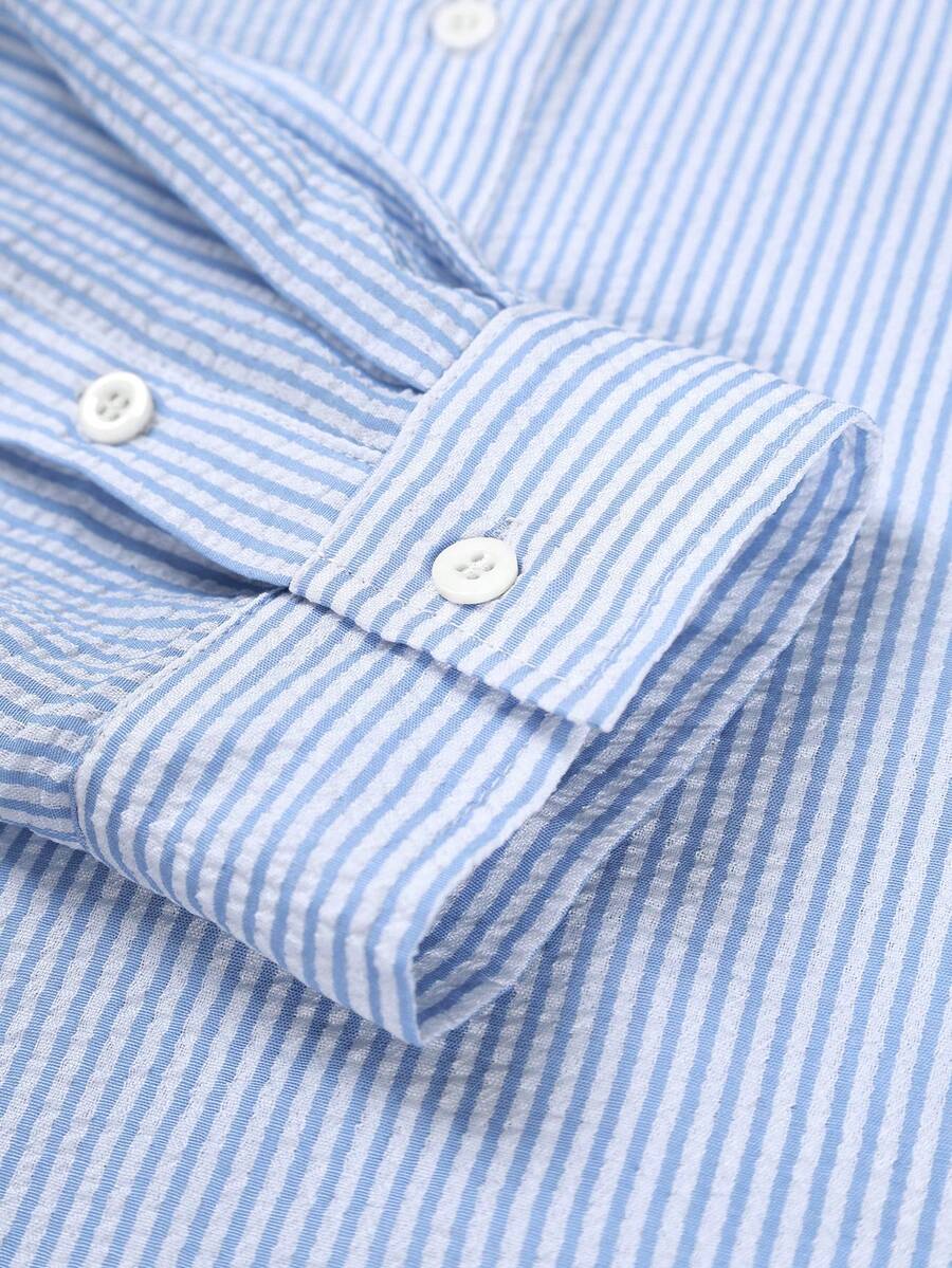 GloMan Men's Linen Blend Half-Placket Shirt, Lightweight Breathable Long Sleeve Casual Loose Fit Vacation Shirt, Suitable For Holiday, Party, Office Wear, Unique Casual Gift For Men, Blue - Blue - View 4