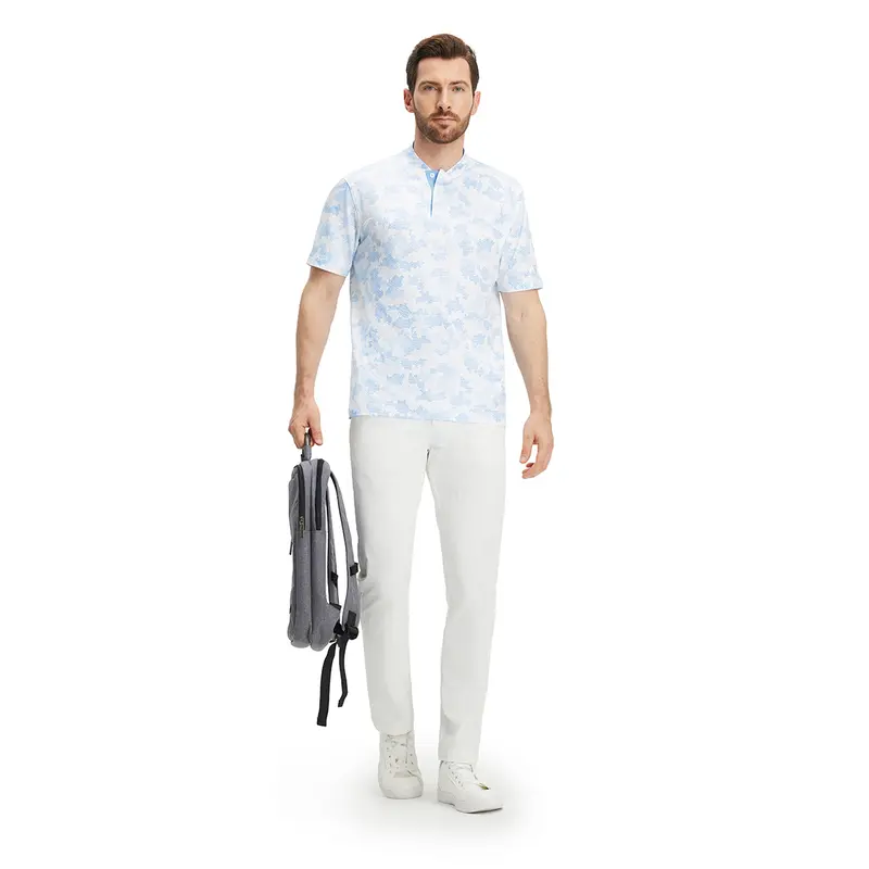 Floral Print Short Sleeve Performance Polo TShirt with Stretch Fit for Men