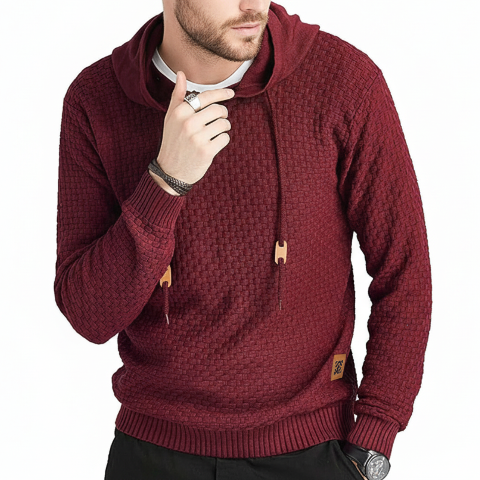 Long Sleeve Solid Knitted Hooded Sweater For Men