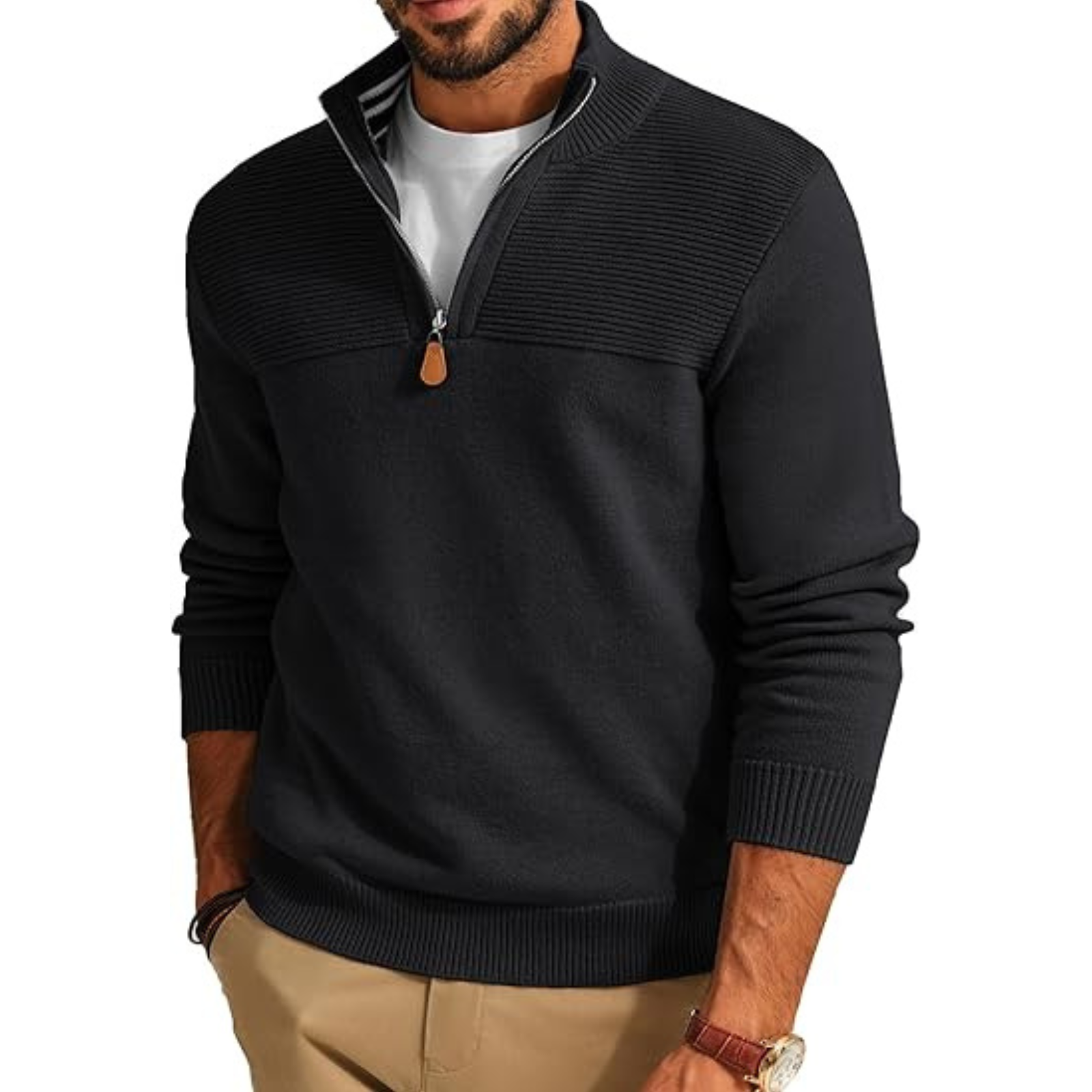 Slim Fit Quarter Zip Knit Pullover Sweater For Men