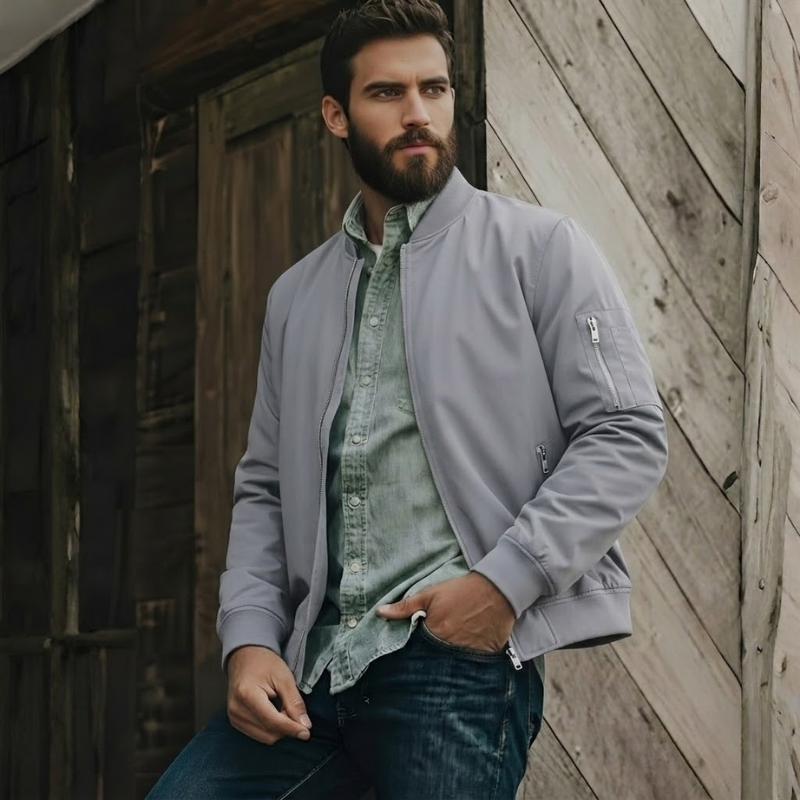 Lightweight Zip Up Bomber Jacket With Utility Pocket For Men
