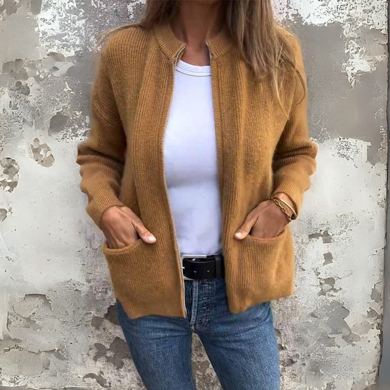 Casual Round Zipper Knitted JacketCasual Round Zipper Knitted Jacket - Image 7