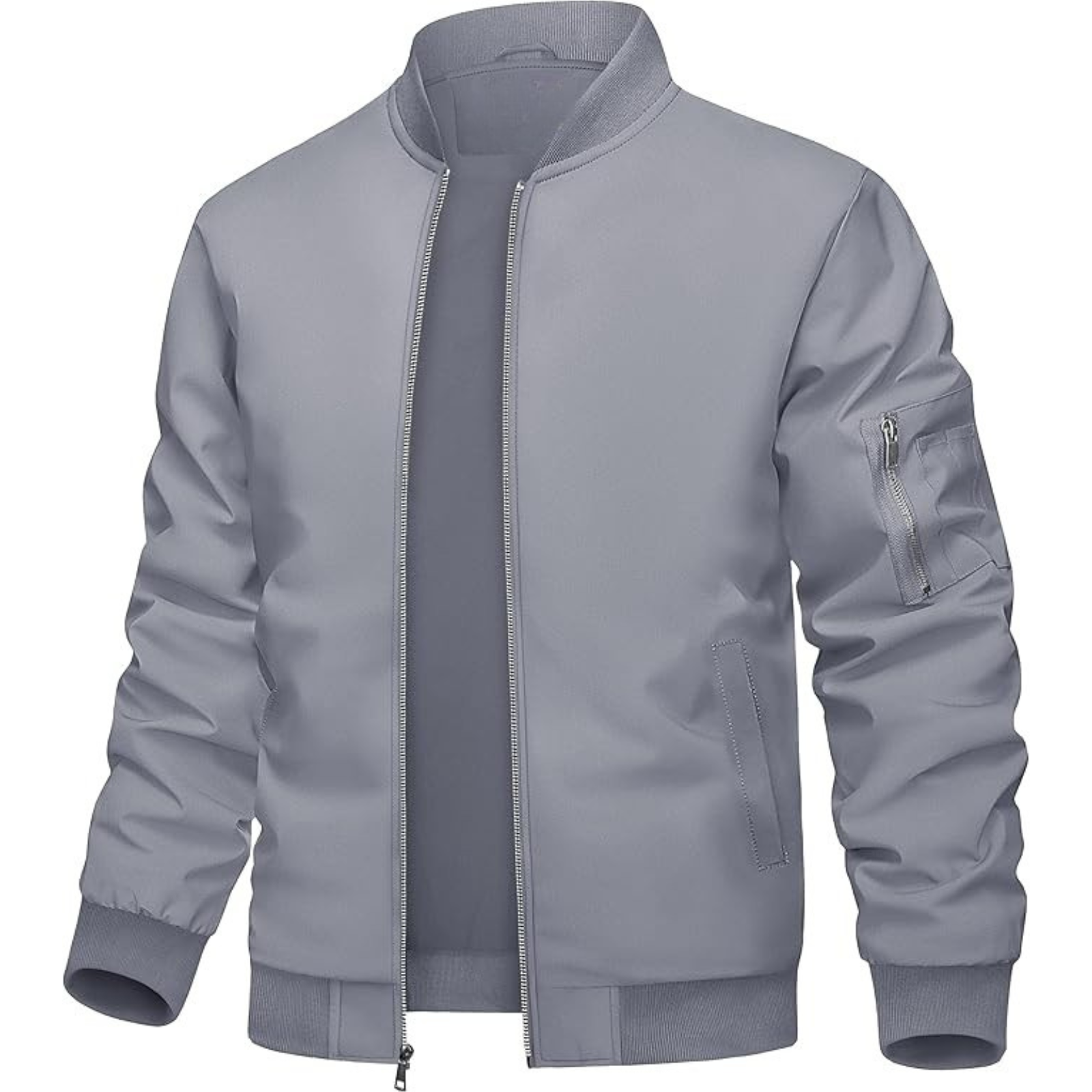 Lightweight Zip Up Bomber Jacket With Utility Pocket For Men