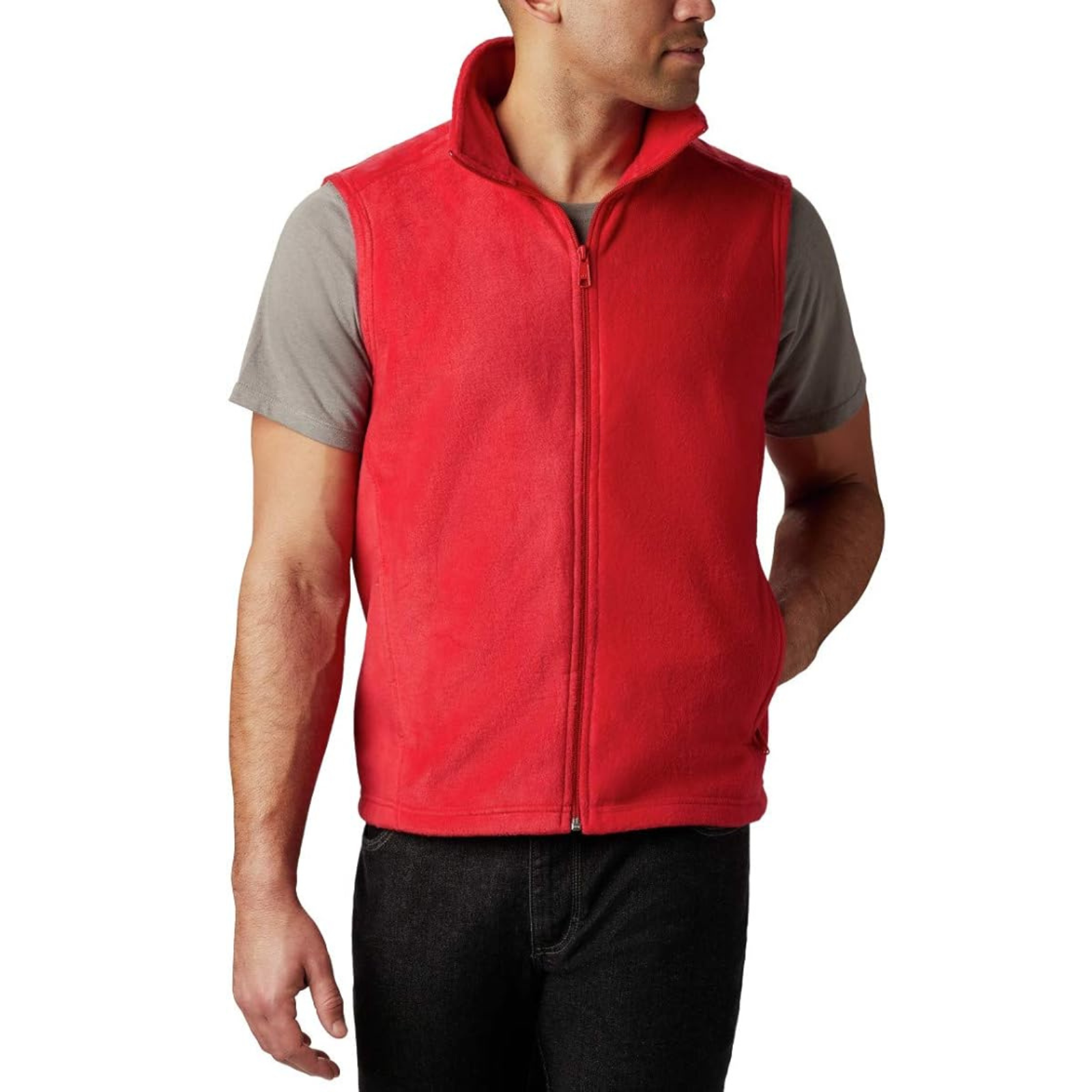 Full Zip Fleece Vest With Zippered Pockets For Men