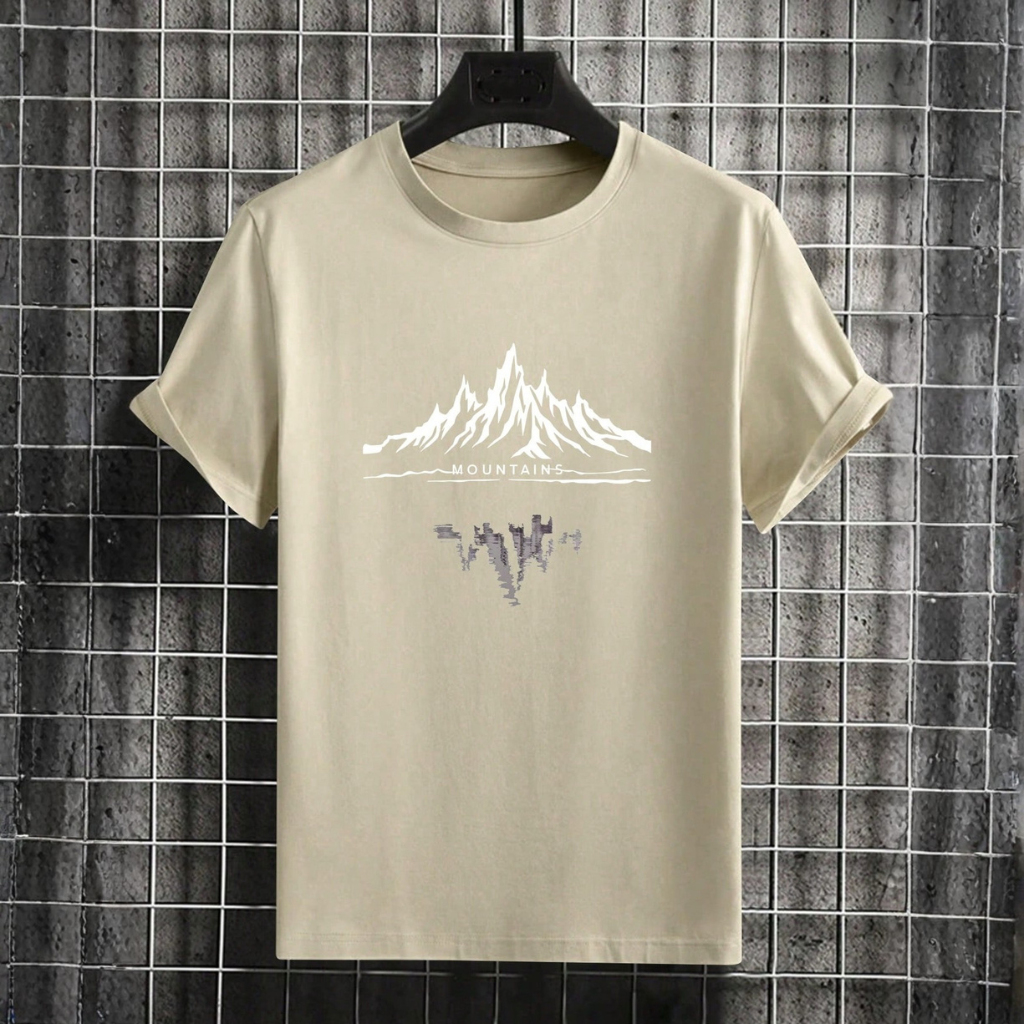 Stylized Mountain Print Lightweight Short Sleeve T Shirt For Men