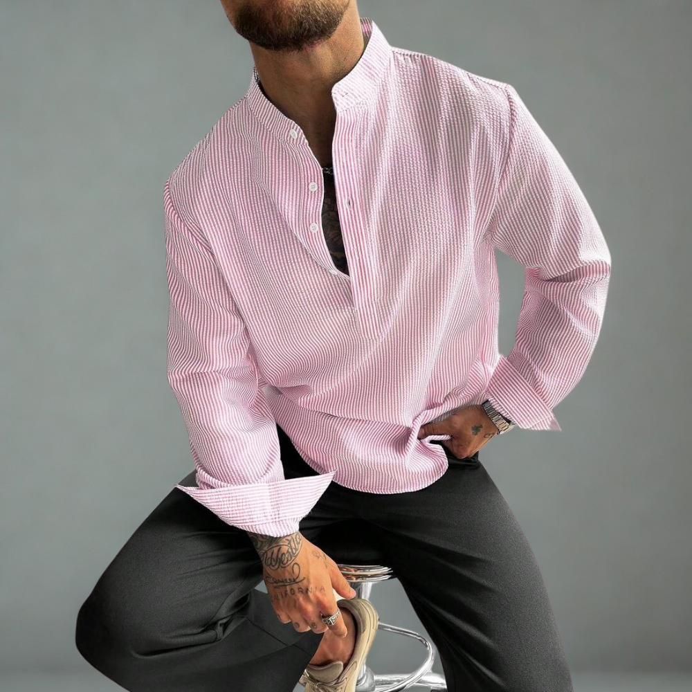 Placket Long Sleeve Vacation Shirt For Men