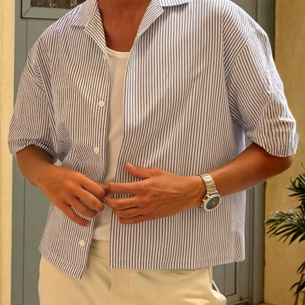 Striped Minimalist Casual Long Sleeve Button Up Shirt For Men