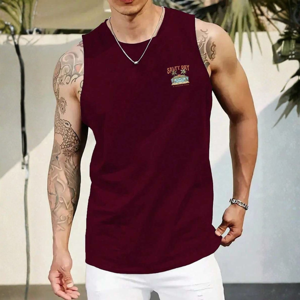 Coastal Summer Vacation Tree Print Tank Top For Men