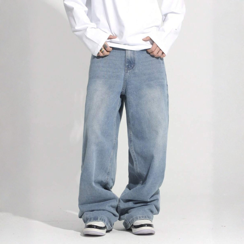 Loose Washed Denim Casual Baggy Wide Jeans For Men