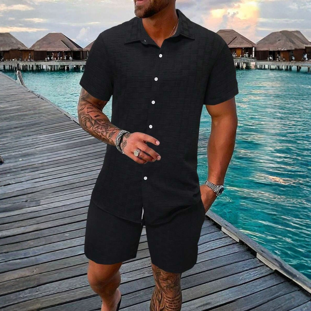 Button Up Shirt And Shorts Set For Men