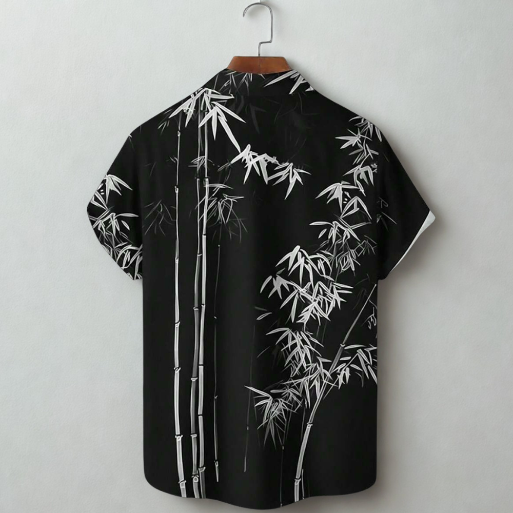 Hawaiian Bamboo Leaf Print Button Down Shirt For Men