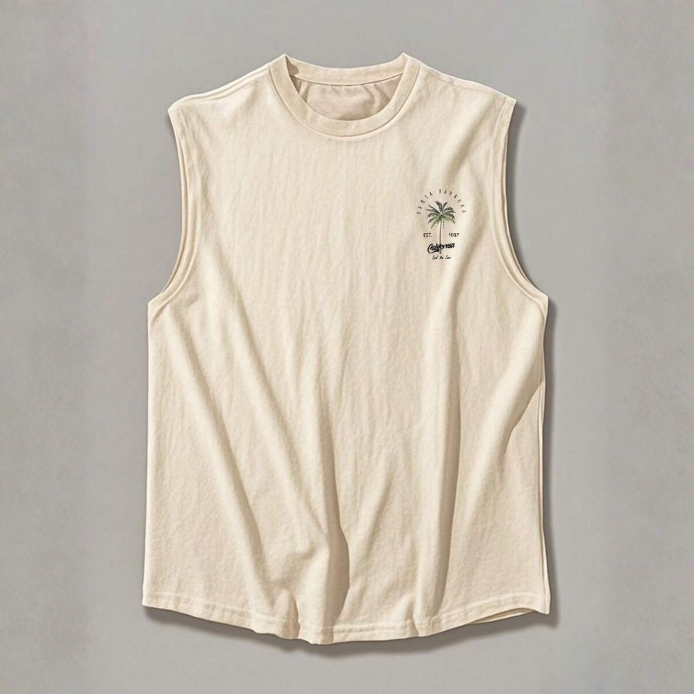 Coconut Tree Letter Print Casual Tank Top For Men