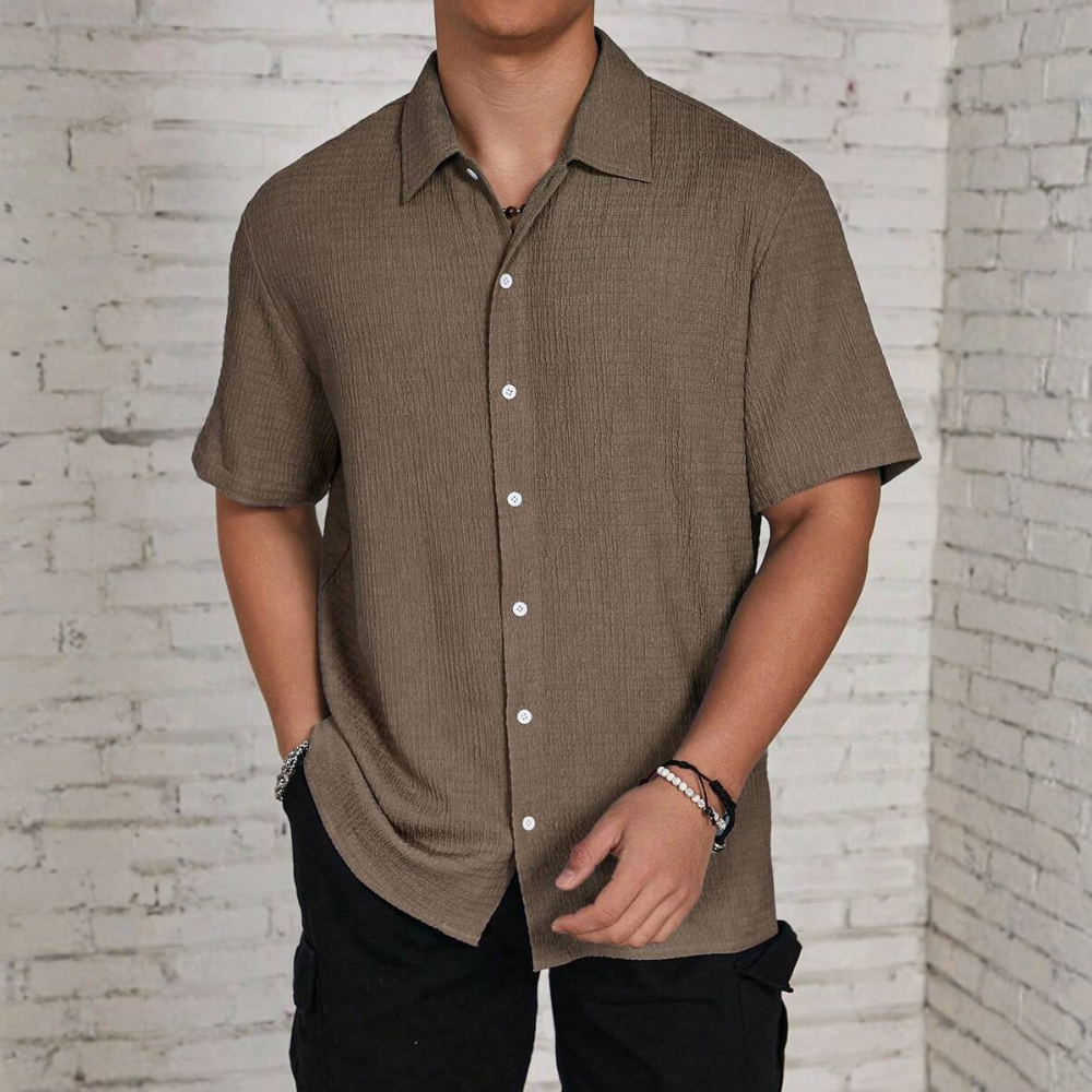 Solid Color Button Up Short Sleeve Casual Shirt For Men